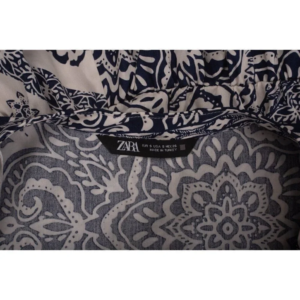 Zara Womans Mini Dress Size S Navy Blue Floral Cotton 9878/238 NWOT NO Belt